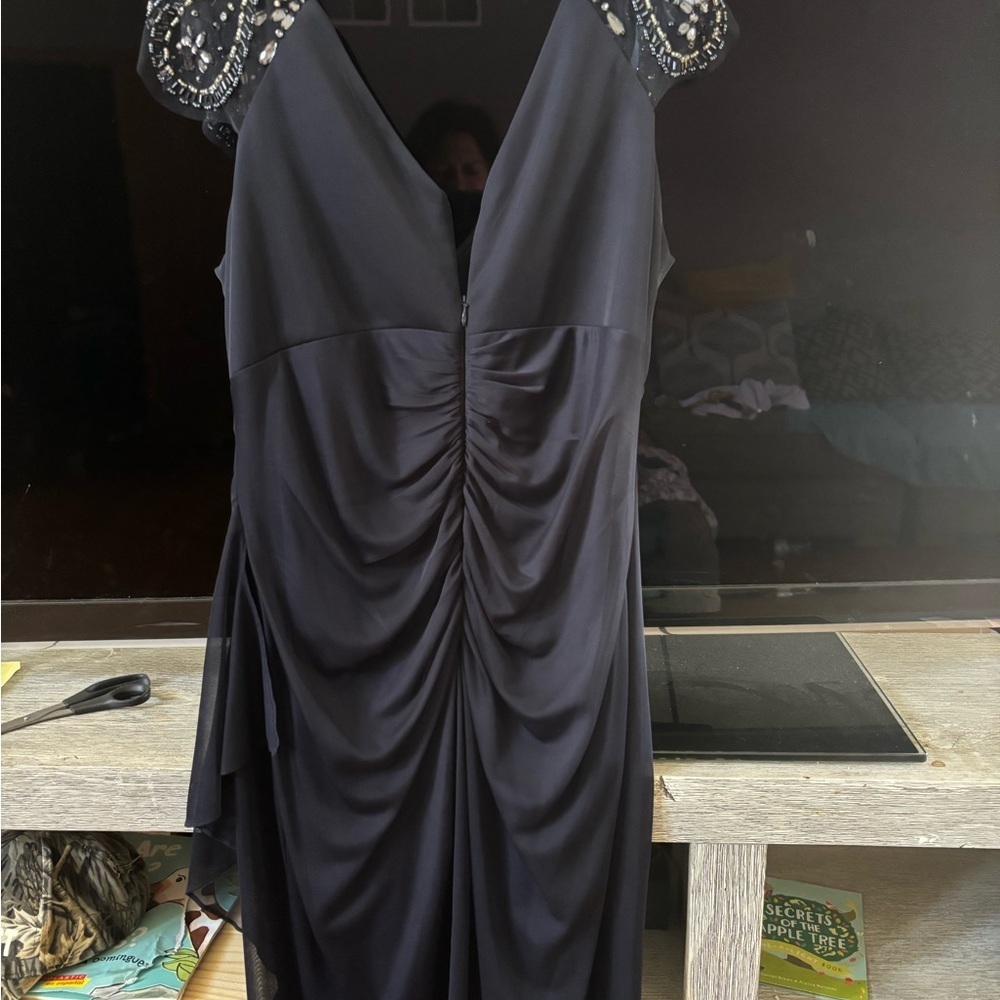 Xscape Navy Beaded Cap-Sleeve Midi Dress - Picture 11 of 11